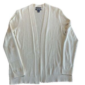 Lands’ End Women's Butter Yellow Long Sleeve Open Long Cardigan Sweater M 10/12